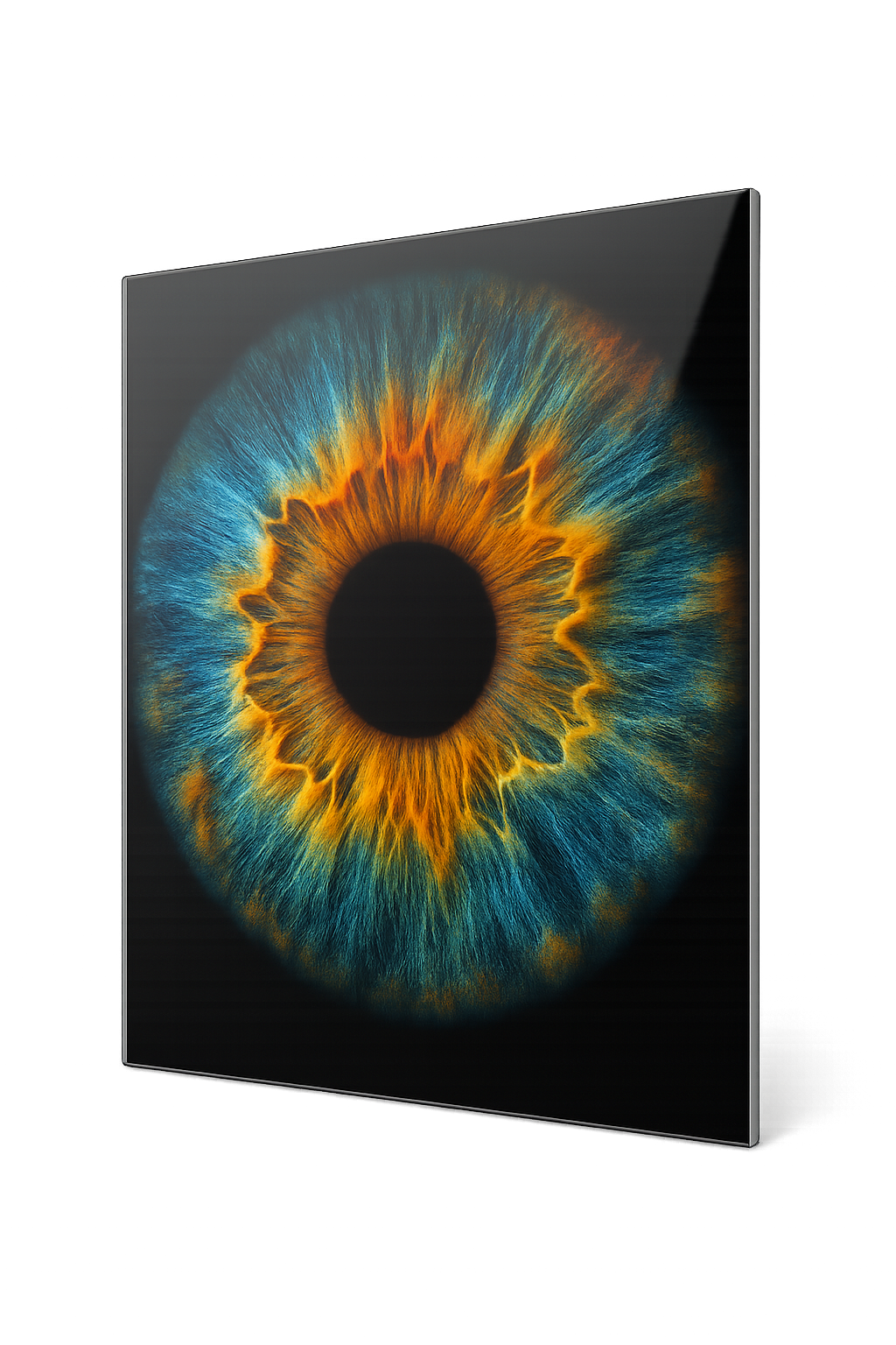 Makroaufnahme einer Iris als leuchtendes Kunstwerk